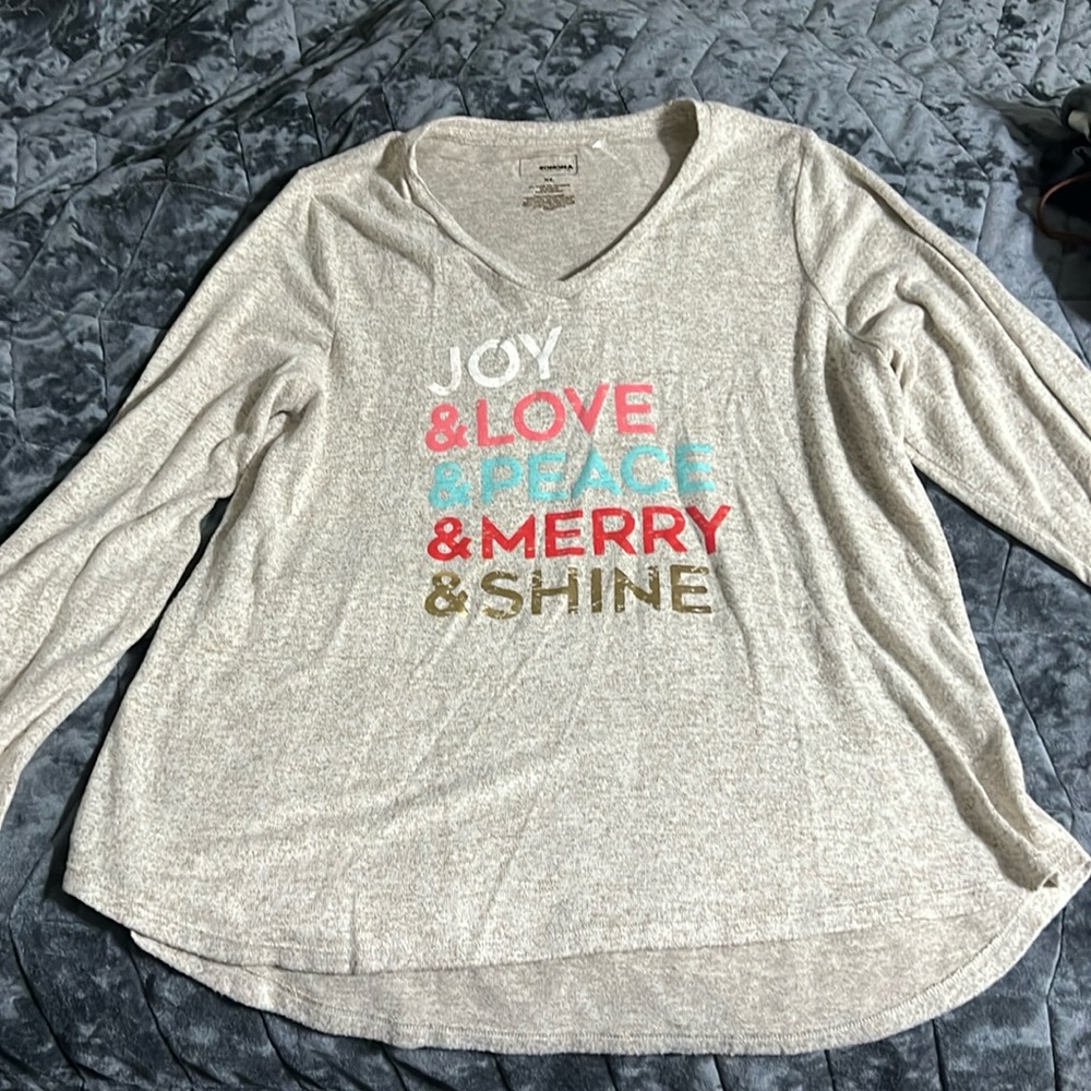 Sonoma Size XL Womens Holiday Graphic V Neck Long Sleeve Casual Soft Top